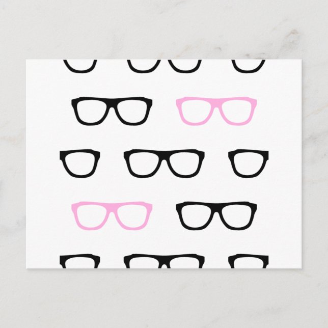 Postal gafas geeky geek rosa (Anverso)