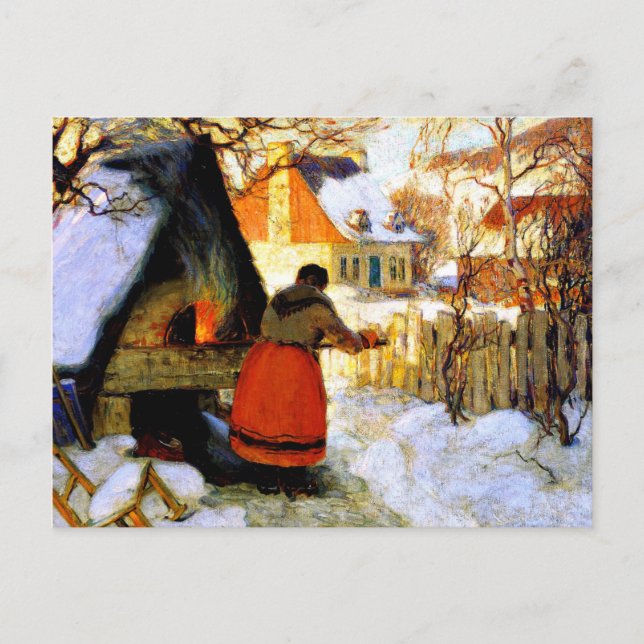 Postal Gagnon - Calentando el horno, la escena del invier (Anverso)
