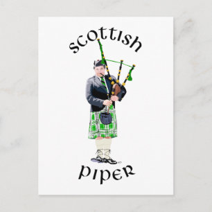 Postal Gaitero con bolsa en kilt verde