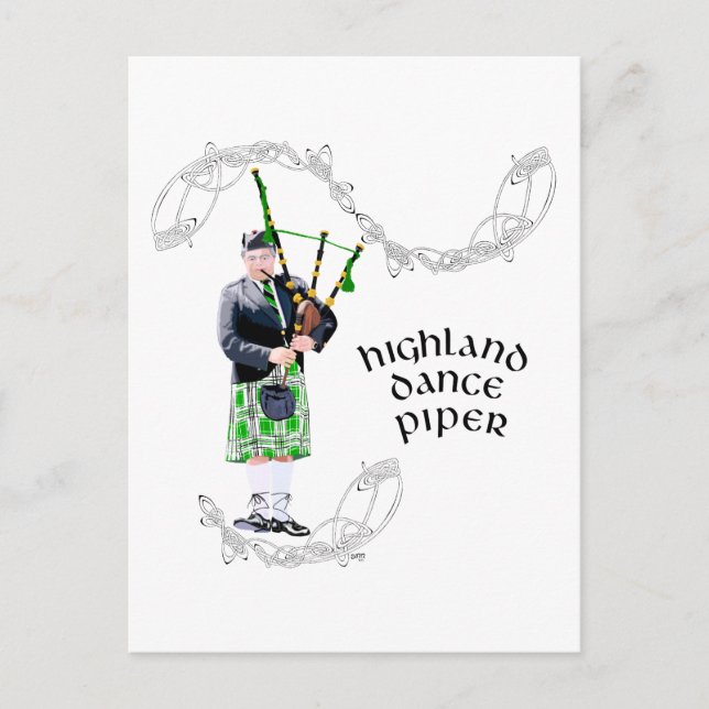 Postal Gaitero Gentilhombre con Kilt Verde (Anverso)