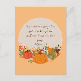 Postal Gálatas 6:9 Cosecha Otoño Caída Agradecido Calabaz