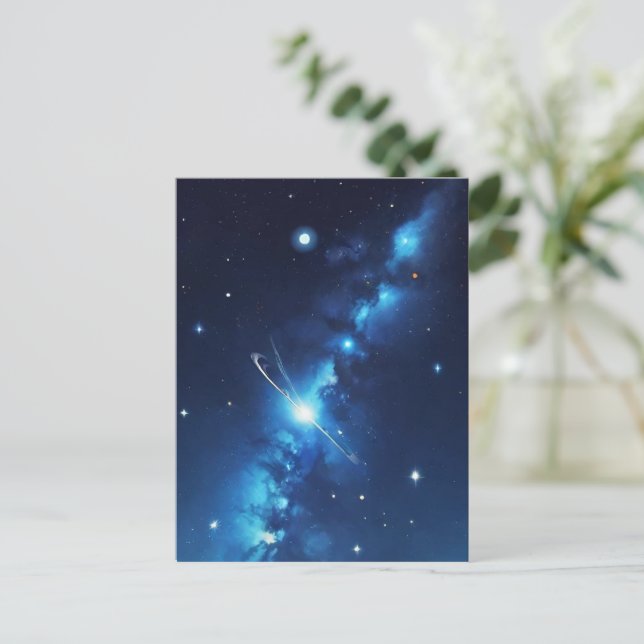 Postal Galaxia celeste azul de estrellas (Anverso de pie)