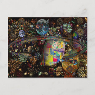 Postal Galaxia de fuegos artificiales Collage Planets 285