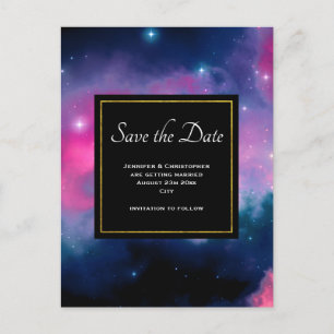 Postal Galaxia rosa y azul y resumen de estrellas Guardar