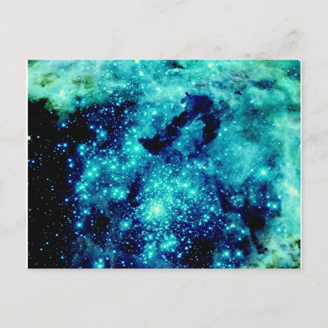 Postal Galaxia verde azulada (Anverso)
