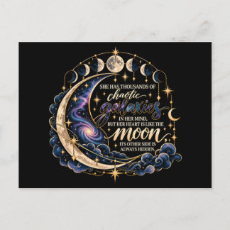 Postal Galaxias Caóticas y Fase Lunar Literaria Celestial