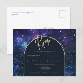 Postal Galaxy Starry Night Purple Blue Gold Wedding RSVP