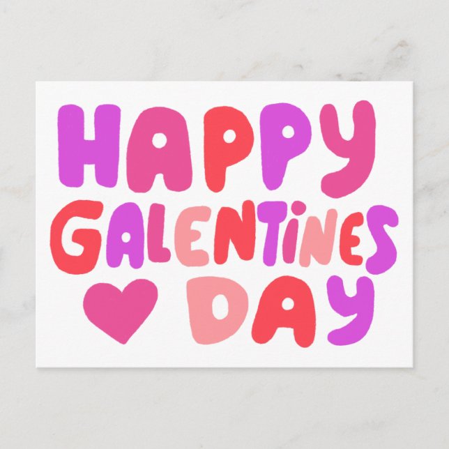 Postal Galentines Day Bubble Letters Pink Curvy Retro (Anverso)