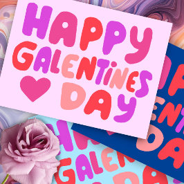 Postal Galentines Day Bubble Letters Pink Curvy Retro