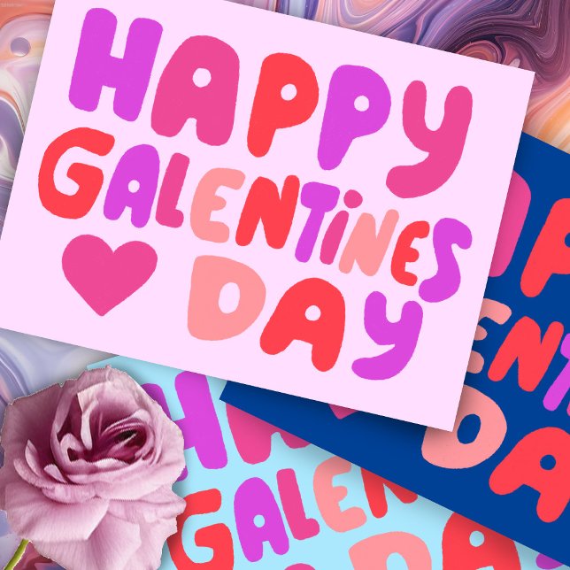 Postal Galentines Day Bubble Letters Pink Curvy Retro (Galentines Day Bubble Letters Pink Curvy Retro Postcard Valentine Galentine Friendship Love)