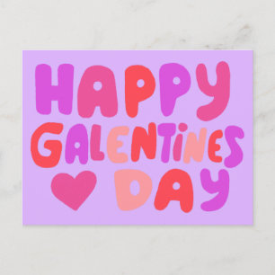 Postal Galentines Day Bubble Letters Pink Curvy Retro