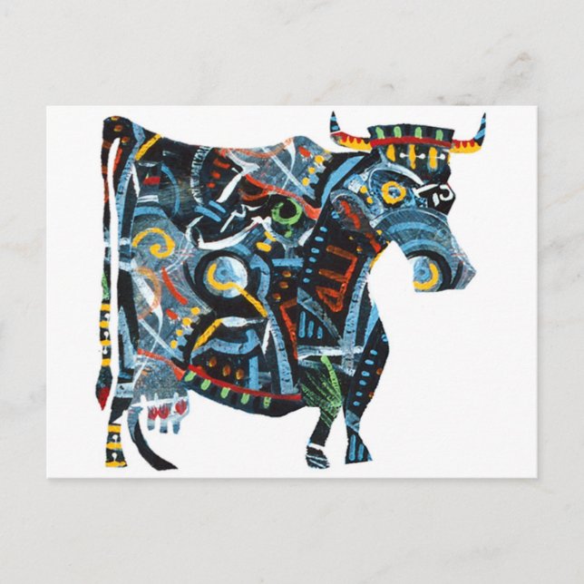 Postal Galería gris: Vaca pintada (Anverso)