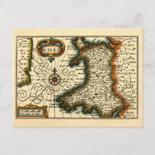 Postal Gales - Histórico mapa del Atlas británico antiguo
