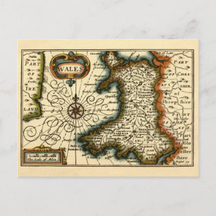 Postal Gales - Mapa del Atlas Antiguo Antiguo Británico H