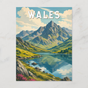 Postal Gales Reino Unido Ilustración Arte Viaje Retro