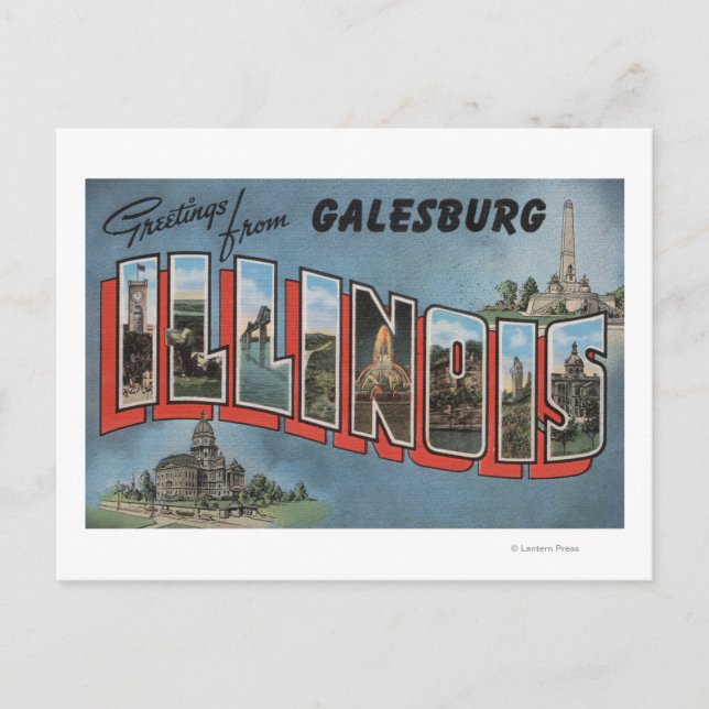 Postal Galesburg, Illinois - Escenas de letras grandes (Anverso)