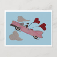 Galgo en convertible rosa en el cielo