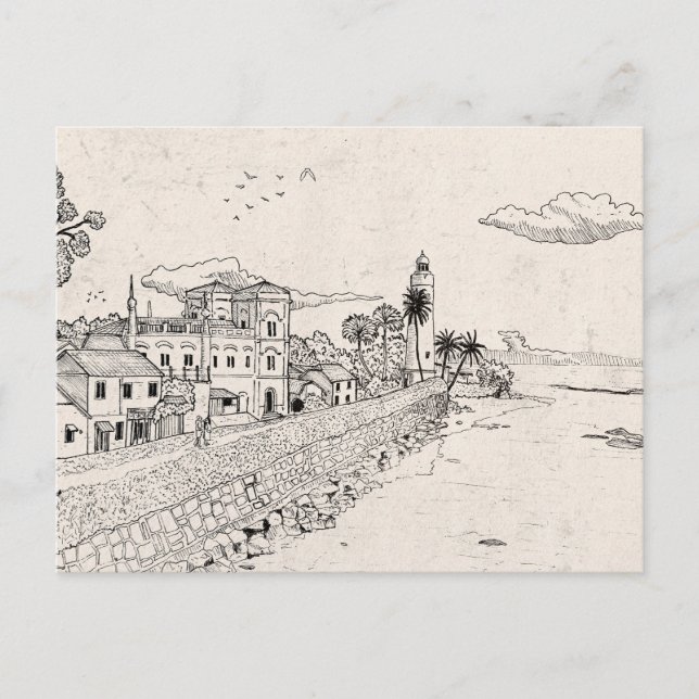 Postal Galle Dutch Fort Sri Lanka Pen Ilustracion de tint (Anverso)