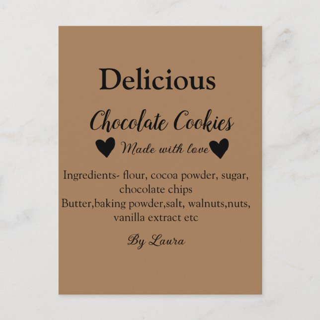 Postal Galletas de chocolate caseras hechas con amor añad (Anverso)