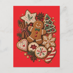 Postal Galletas de jengibre de Navidad vintage y festivo
