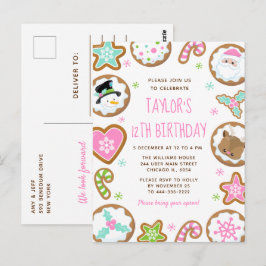 Postal Galletas de Navidad Fiesta de Cumpleaños Rosa y Ve