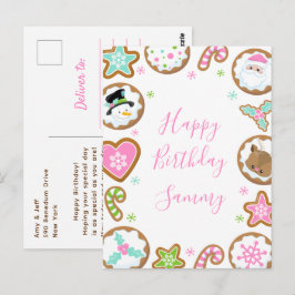 Postal Galletas de Navidad Rosa y Verde Feliz Cumpleaños