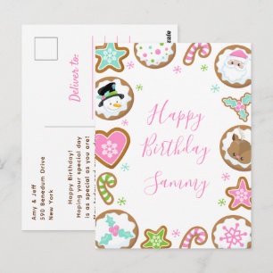 Postal Galletas de Navidad Rosa y Verde Feliz Cumpleaños