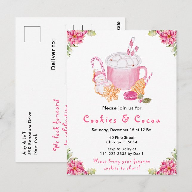 Postal Galletas de Navidad y cacao rosa (Anverso / Reverso)