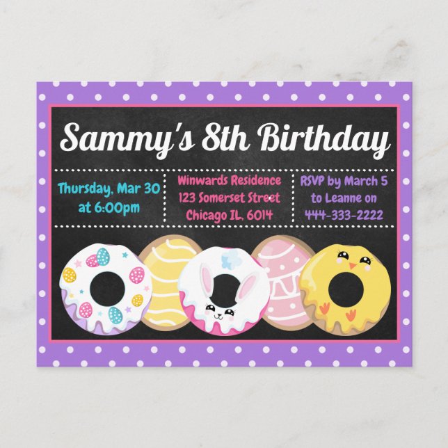 Postal Galletas de Pascua Donas y Dulces Fiesta de Cumple (Anverso)