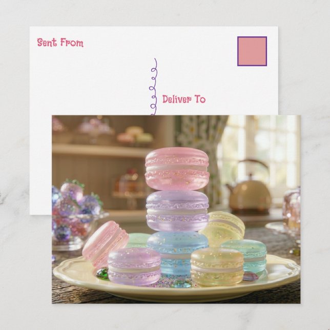 Postal Galletas Macarón de Vidrio Pastel | Manteniéndose  (Anverso / Reverso)