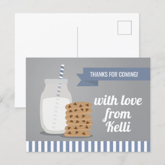 Postal Galletas y Leche Azules Modernas Rayadas Gracias