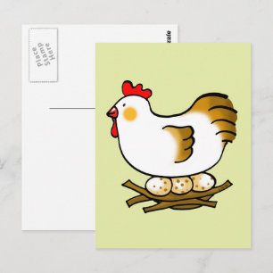 Postal Gallina de Dibujos Animados Adorable en el Nido co