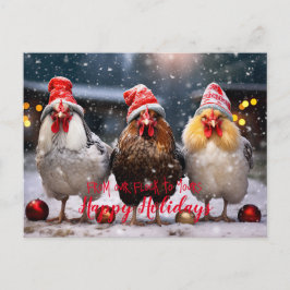 Postal Gallinas Divertidas en el Patio Navidad Felices Fi