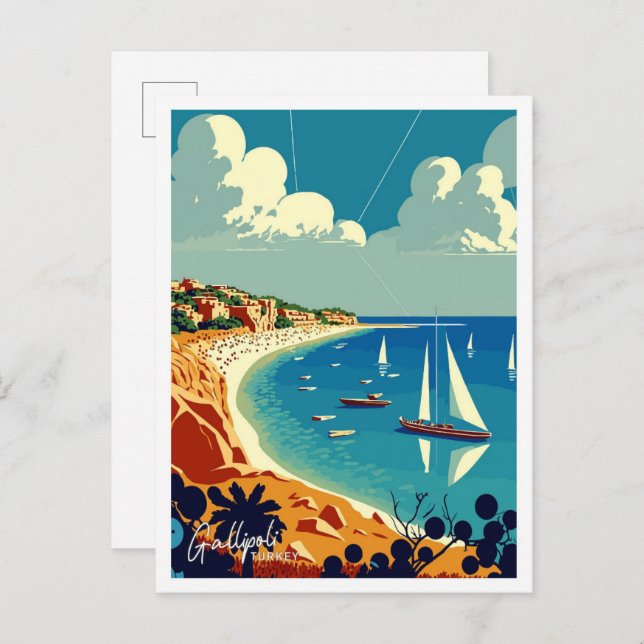 Postal Gallipoli ilustracion de Viaje Turco Vintage (Anverso / Reverso)