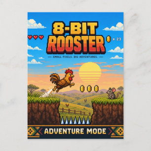 Postal Gallo, Arte de Pixel Retro de 8 Bits