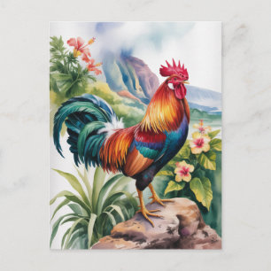 Postal gallo de Kauai acuarela