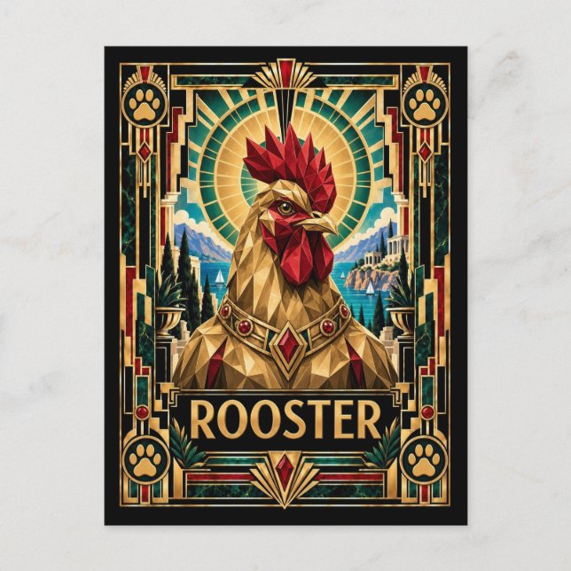 Postal Gallo, Fauna Art Déco (Anverso)