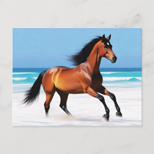 Postal Gallopaje de caballos salvajes en una playa (Anverso)