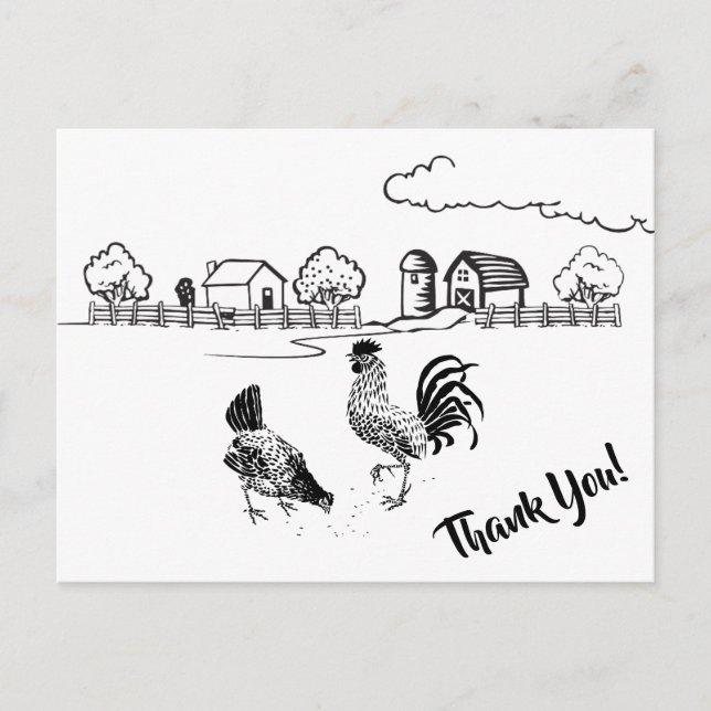 Postal Gallos y gallinas encantadores de granja campestre (Anverso)