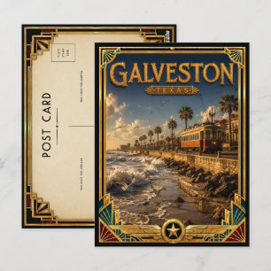 Postal Galveston Texas Arte Deco Vintage Edad Dorada