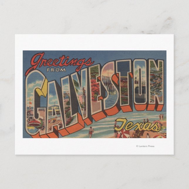 Postal Galveston, Texas - Escenas de letras grandes (Anverso)
