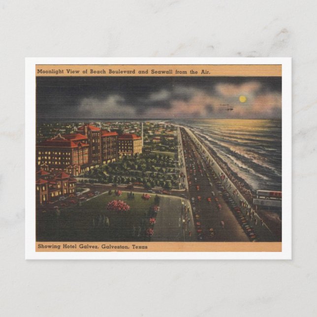 Postal Galveston TX, Moonlight View 1952, Vintage (Anverso)