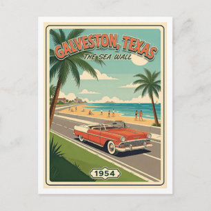 Postal Galveston TX Muralla del Mar Retro 1950s