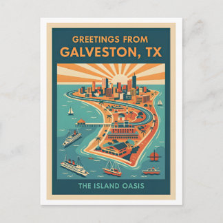 Postal Galveston TX Oasis de la Isla Viajes Retro