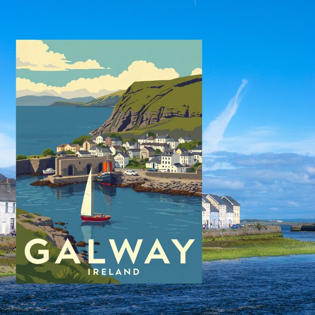 Postal Galway Ireland Retro Travel Art (Galway Ireland Retro Travel Art Postcard)