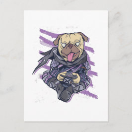 Postal Gamer Pug Ninja Neon Look Gift Guay