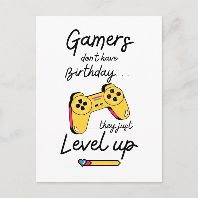 Postal "Gamers Level Up Birthday Card Design" (Anverso)