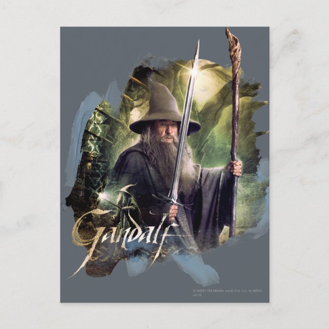 Postal Gandalf Con Personal Y Espada (Anverso)