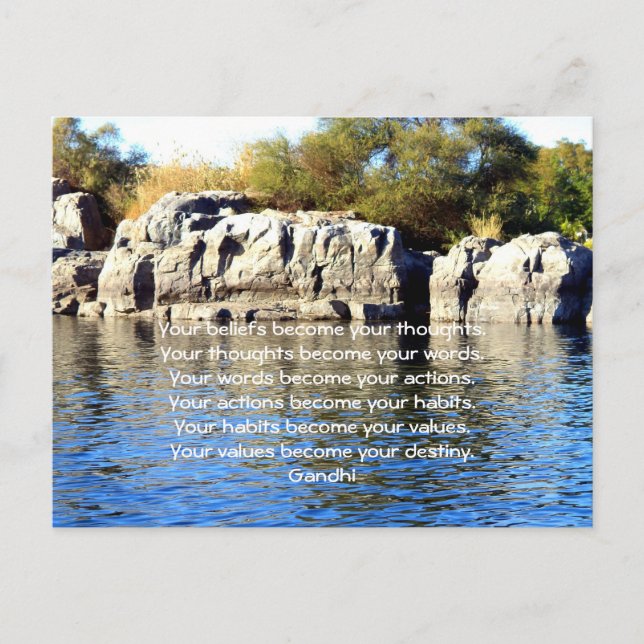 Postal Gandhi Wisdom dice citas sobre el destino (Anverso)