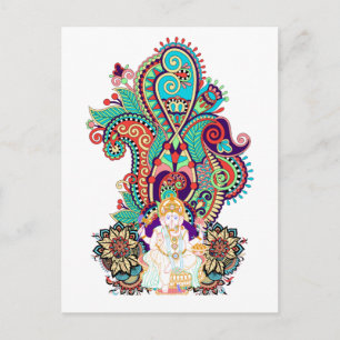 Postal Ganesh Dios Elefante Colorido Paisley
